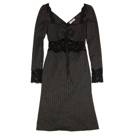 NEW PALM ANGELS Black Pinstripe Lace Dress Size 4/40 $1225